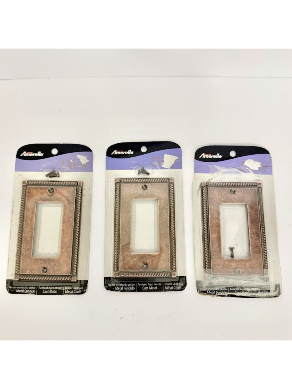 Amerelle Decor 54RAZ Aged Bronze Cast Metal Rocker Switch Plates Lot 3 Tuscan